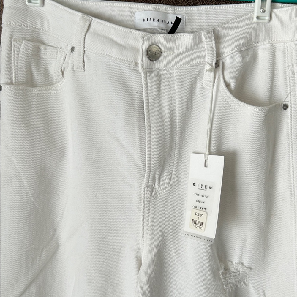 Risen Los Angeles  White Distresses Wide Leg Denim Jeans Size 9/29 NWT’s